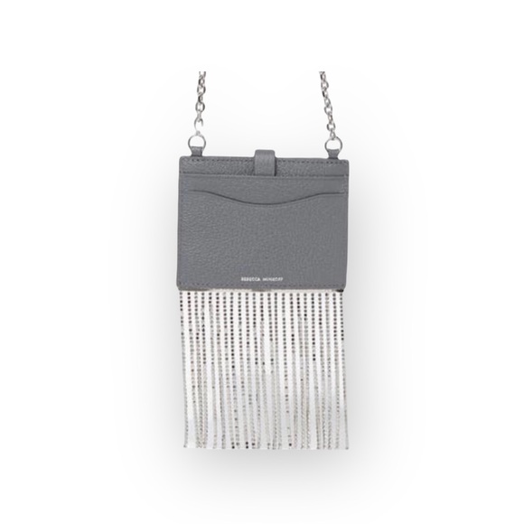 new Rebecca Minkoff ᯾ Leather Crystal Fringe Card Case Chain Handbag ᯾ Steel ᯾ - Picture 5 of 16